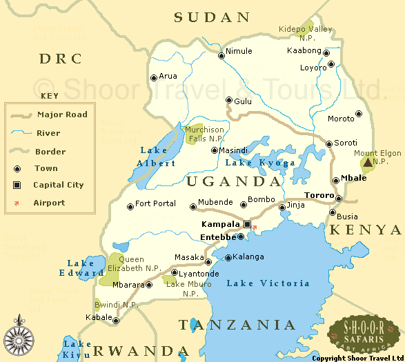 Map of Uganda - copyright shoor travel